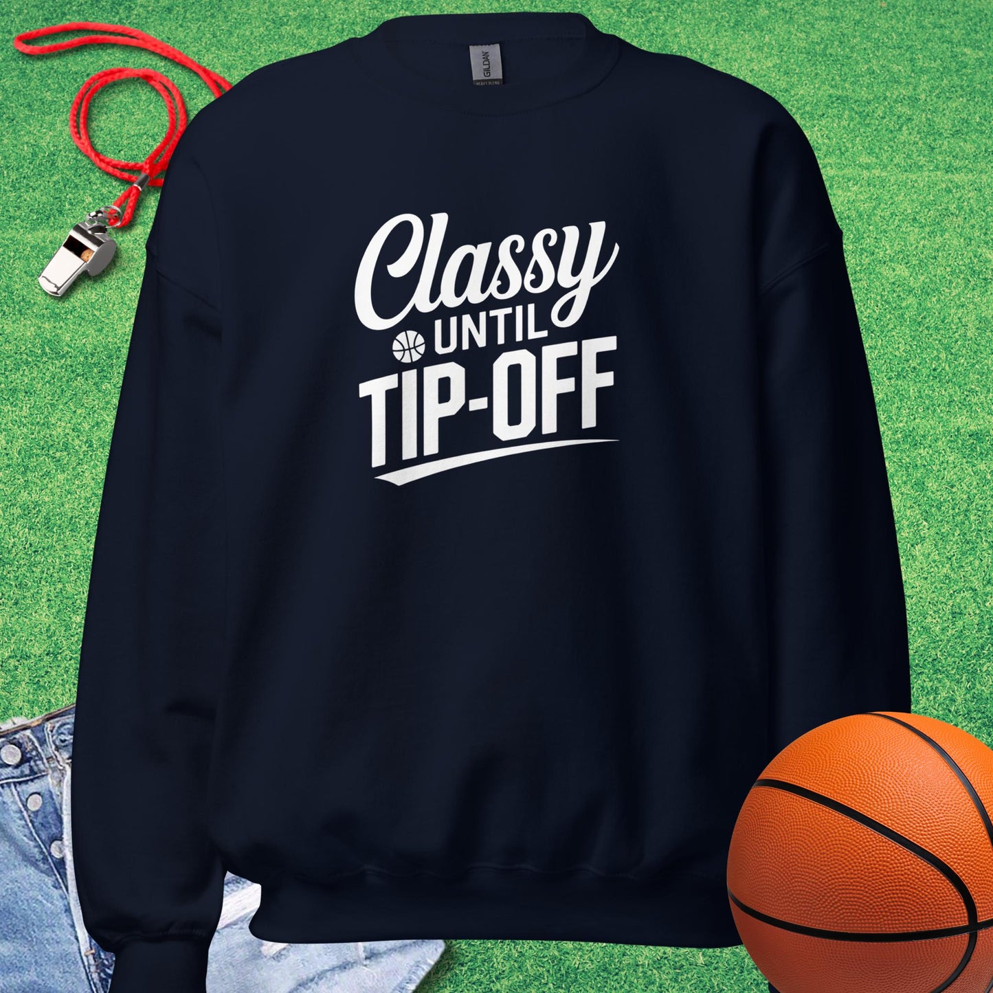 Classy Until Tip-off Script Sweatshirt in Navy - Basketball Mom Spirit | Sideline Gods