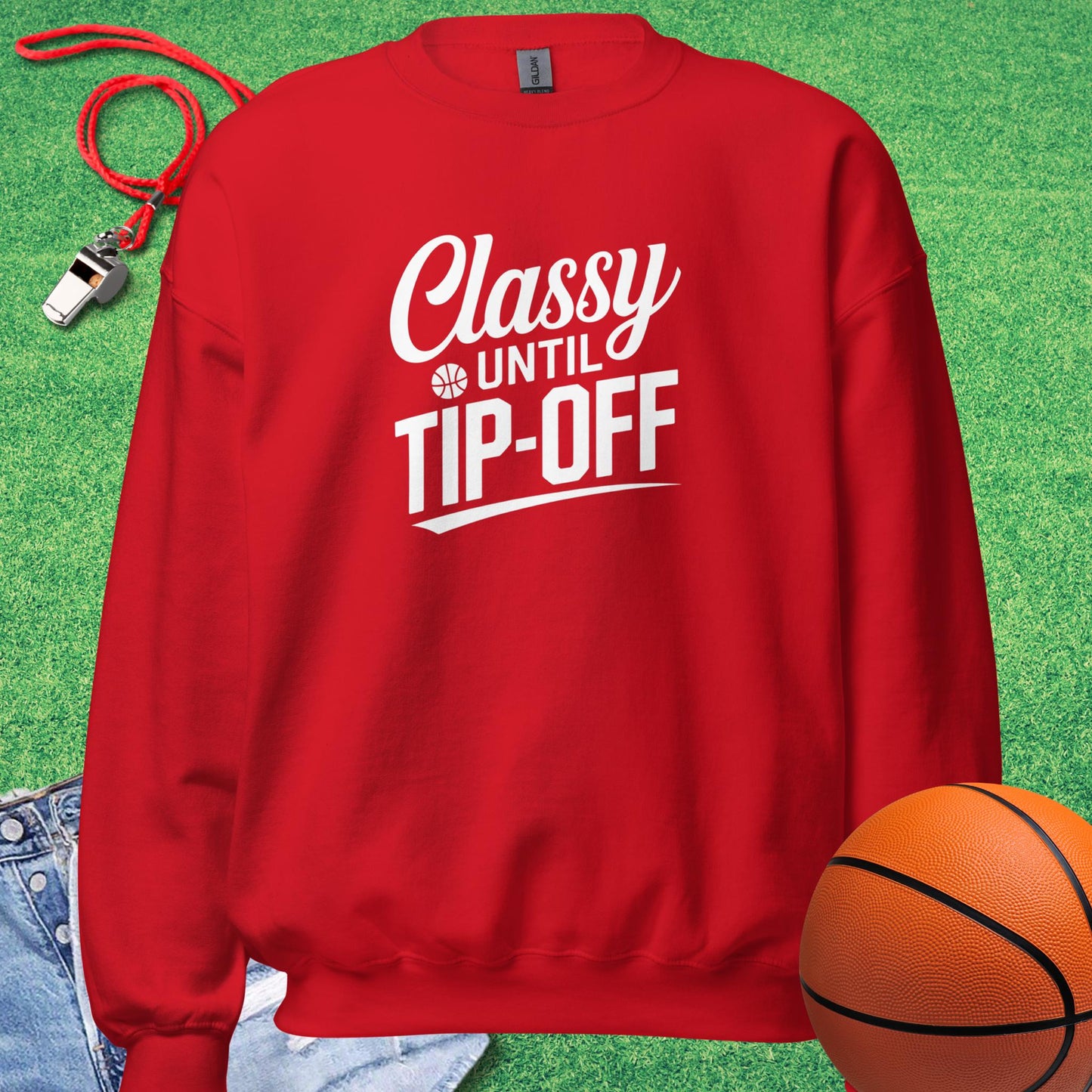 Classy Until Tip-off Script Sweatshirt in Red - BBall Mom Sweatshirt  | Sideline Gods