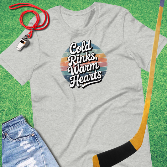 Cold Rinks, Warm Hearts T-Shirt in Athletic Heather - Ice Hockey Mom T-Shirt | Sideline Gods