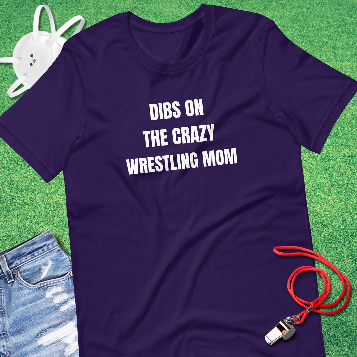 Dibs on the Crazy Wrestling Mom T-Shirt in Team Purple - Mat Dad T-Shirt | Sideline Gods