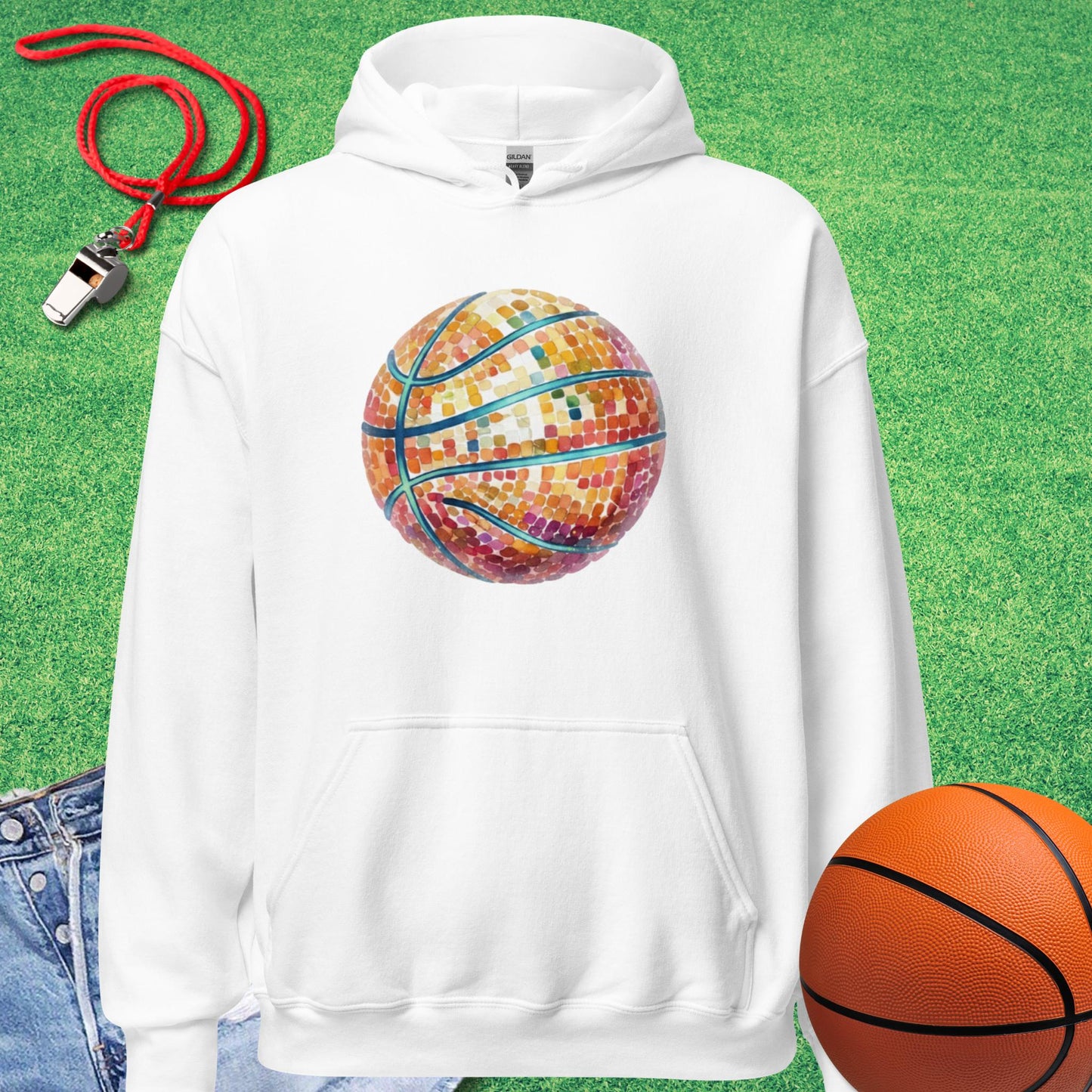 Disco Basketball Hoodie in White - Retro BBall Hoodie  | Sideline Gods