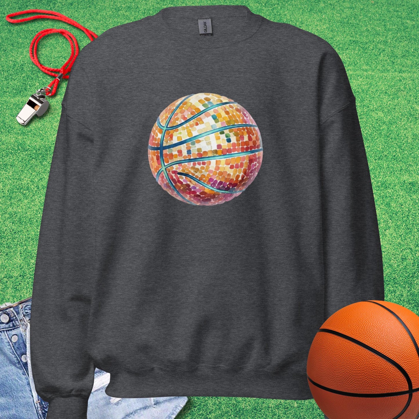 Disco Basketball Sweatshirt in Dark Heather - Old School Basketball Sweatshirt  | Sideline Gods
