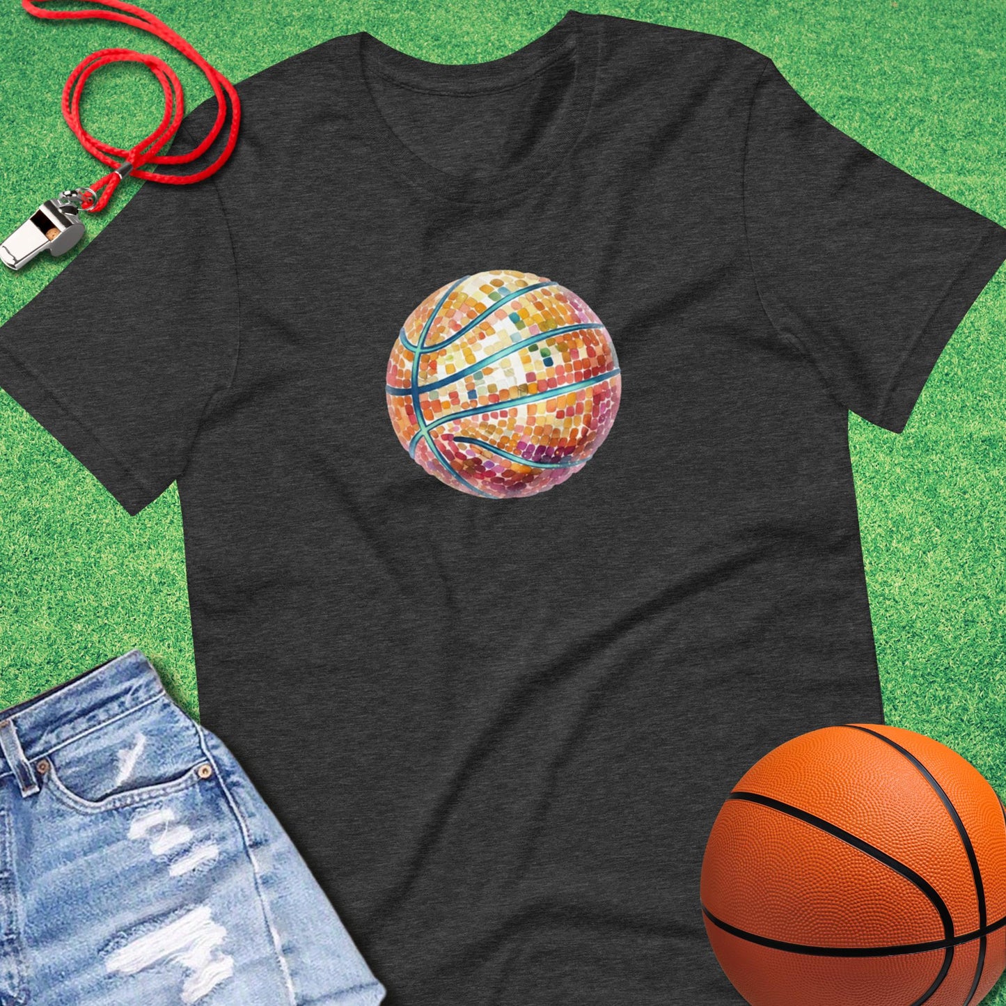 Disco Basketball T-Shirt in Dark Grey Heather - Vintage Basketball T-Shirt  | Sideline Gods