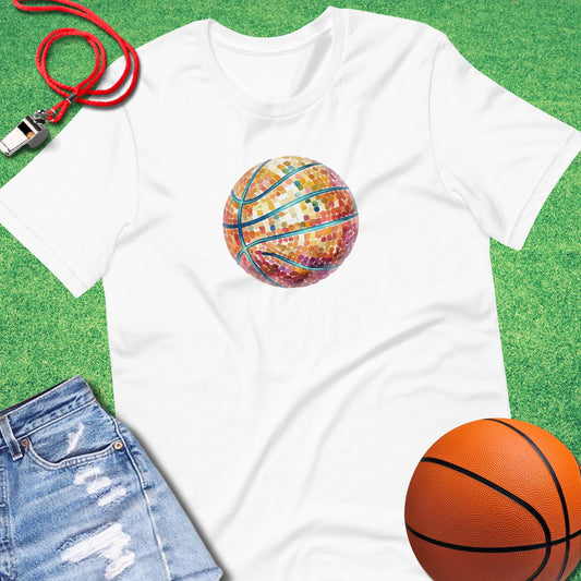 Disco Basketball T-Shirt in White - Retro Basketball T-Shirt  | Sideline Gods
