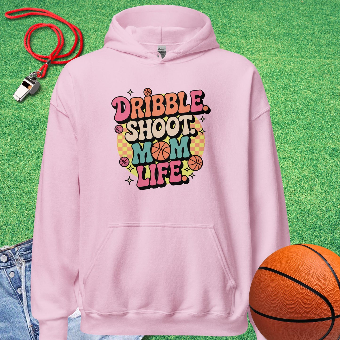 Dribble Shoot Mom  Hoodie in Light Pink - Basketball Mom Gift | Sideline Gods