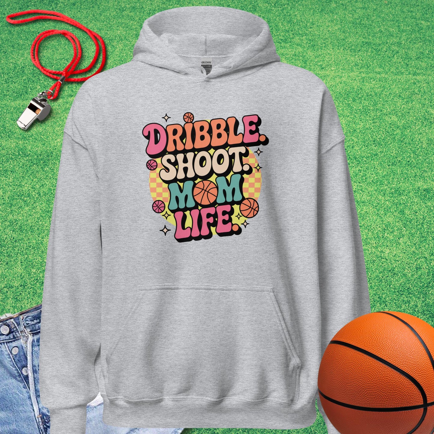 Dribble Shoot Mom  Hoodie in Sport Grey - Basketball Mom Tournament Hoodie  | Sideline Gods