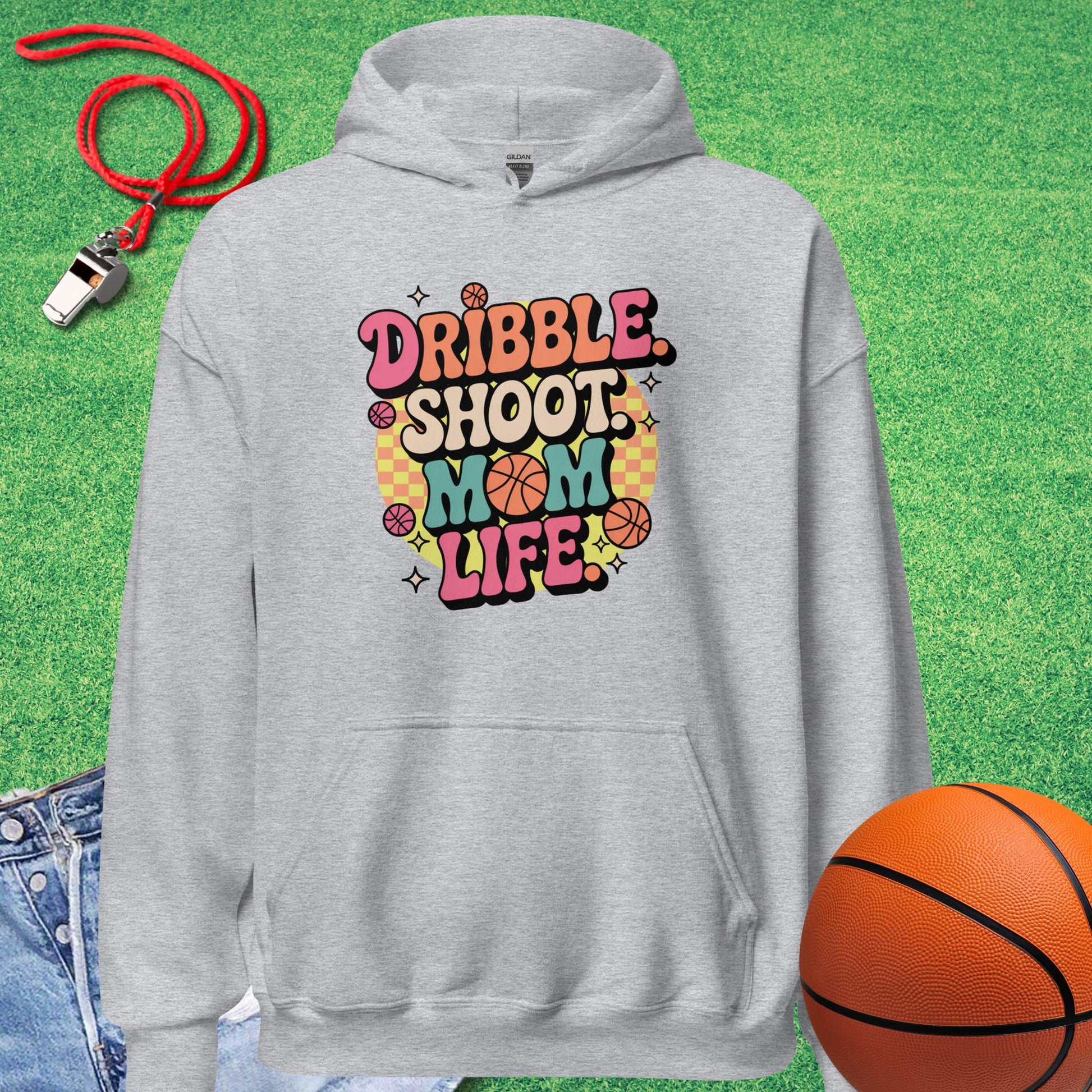 Dribble Shoot Mom  Hoodie in Sport Grey - Basketball Mom Tournament Hoodie  | Sideline Gods