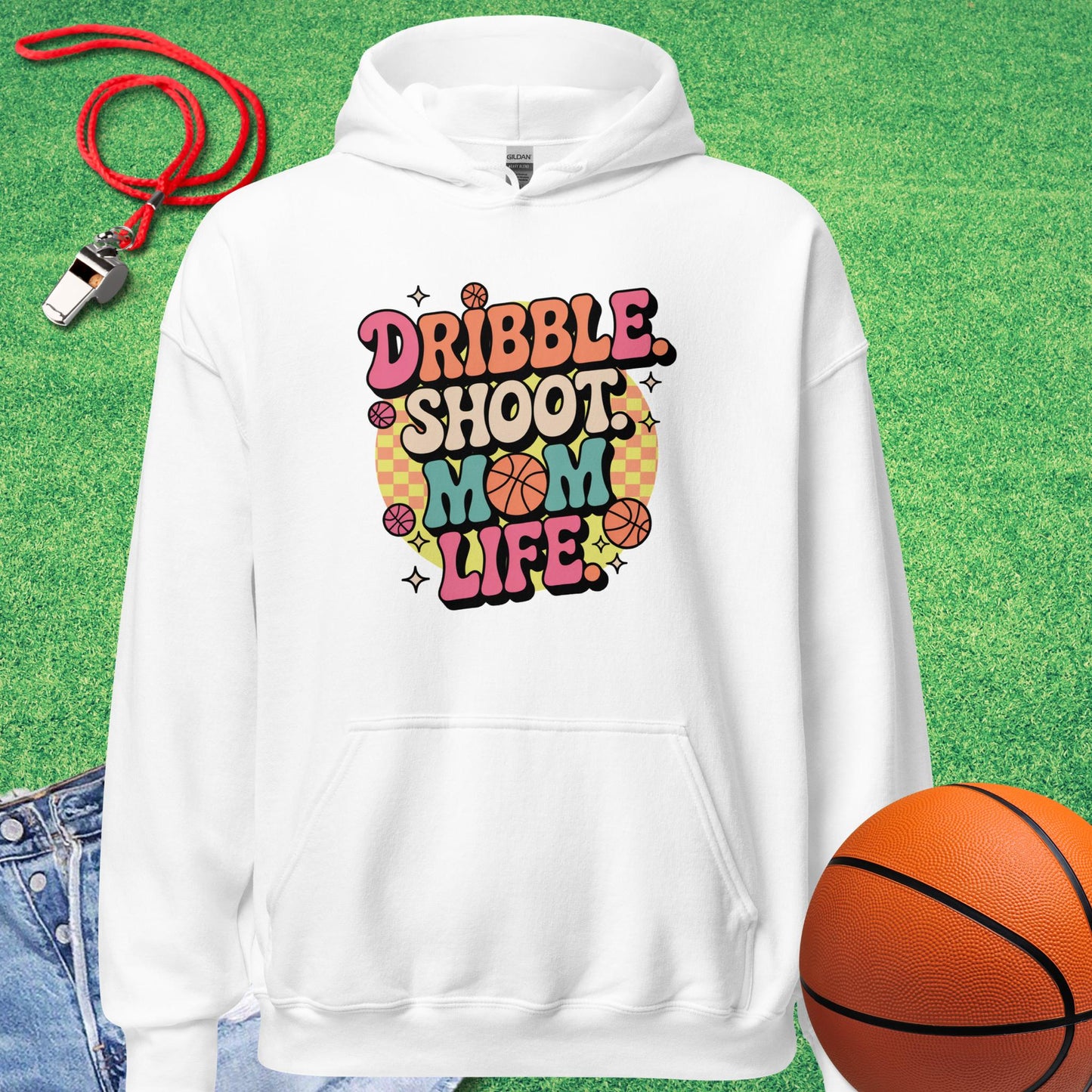 Dribble Shoot Mom  Hoodie in White - Basketball Mom Hoodie  | Sideline Gods