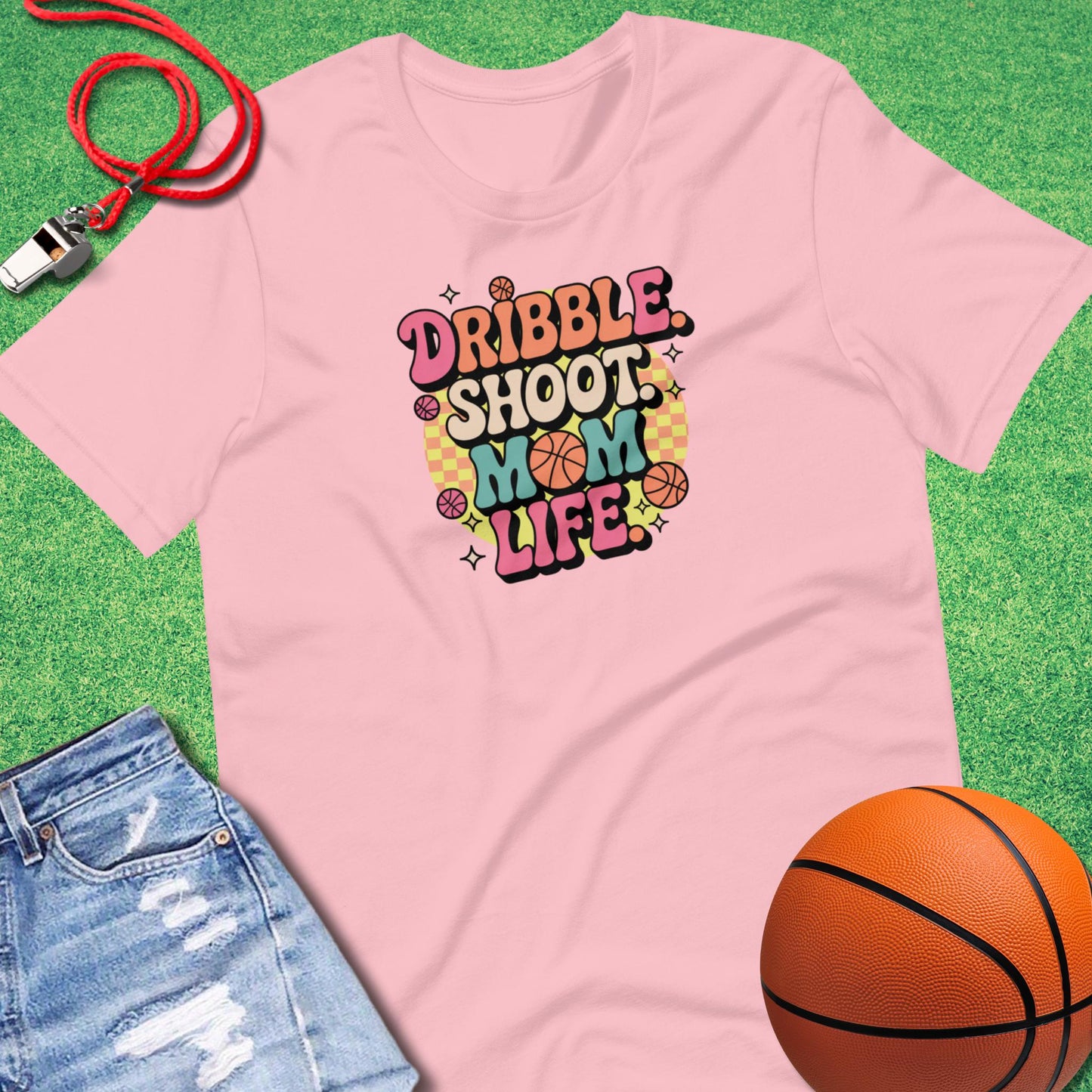 Dribble Shoot Mom Life T-Shirt in Pink - Basketball Mom Gift | Sideline Gods