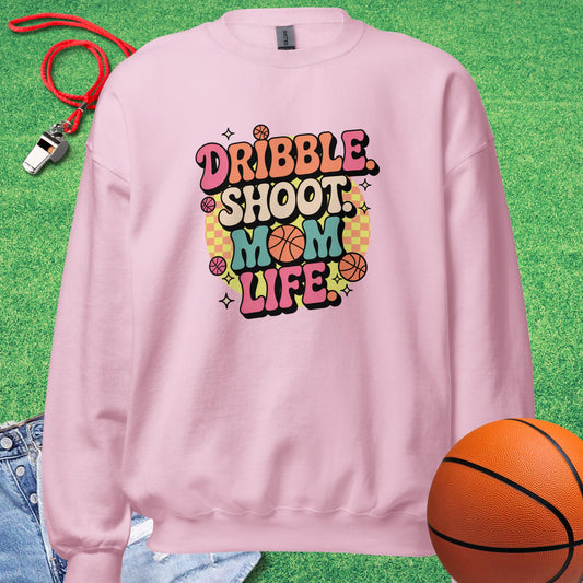 Dribble Shoot Mom Sweatshirt in Light Pink - Basketball Mom Sweatshirt  | Sideline Gods