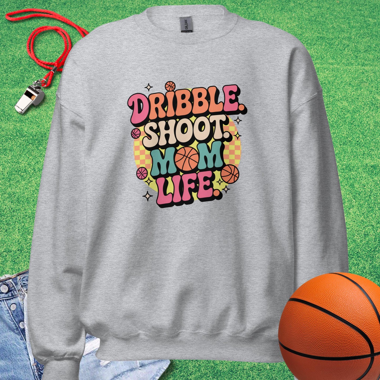 Dribble Shoot Mom Sweatshirt in Sport Grey - Basketball Mom Spirit | Sideline Gods