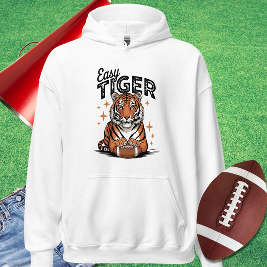 Easy Tiger Football Hoodie in White - Funny Football Hoodie by Sideline Gods