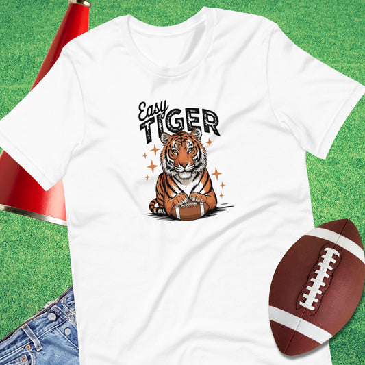 Easy Tiger Football T-Shirt in White - Funny Football Tee by Sideline Gods