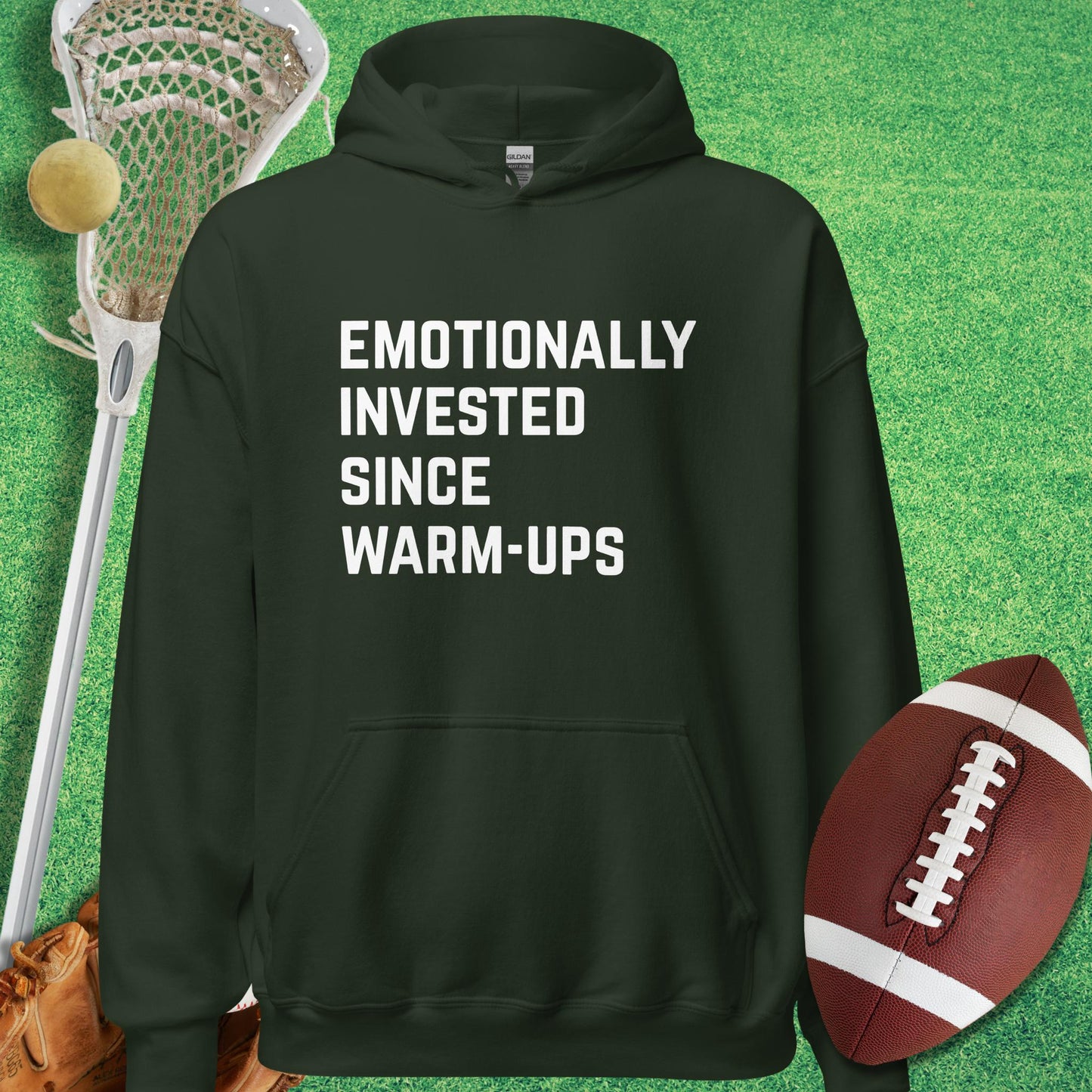 Emotionally Invested Hoodie in Forest Green - sports humor Hoodie | Sideline Gods