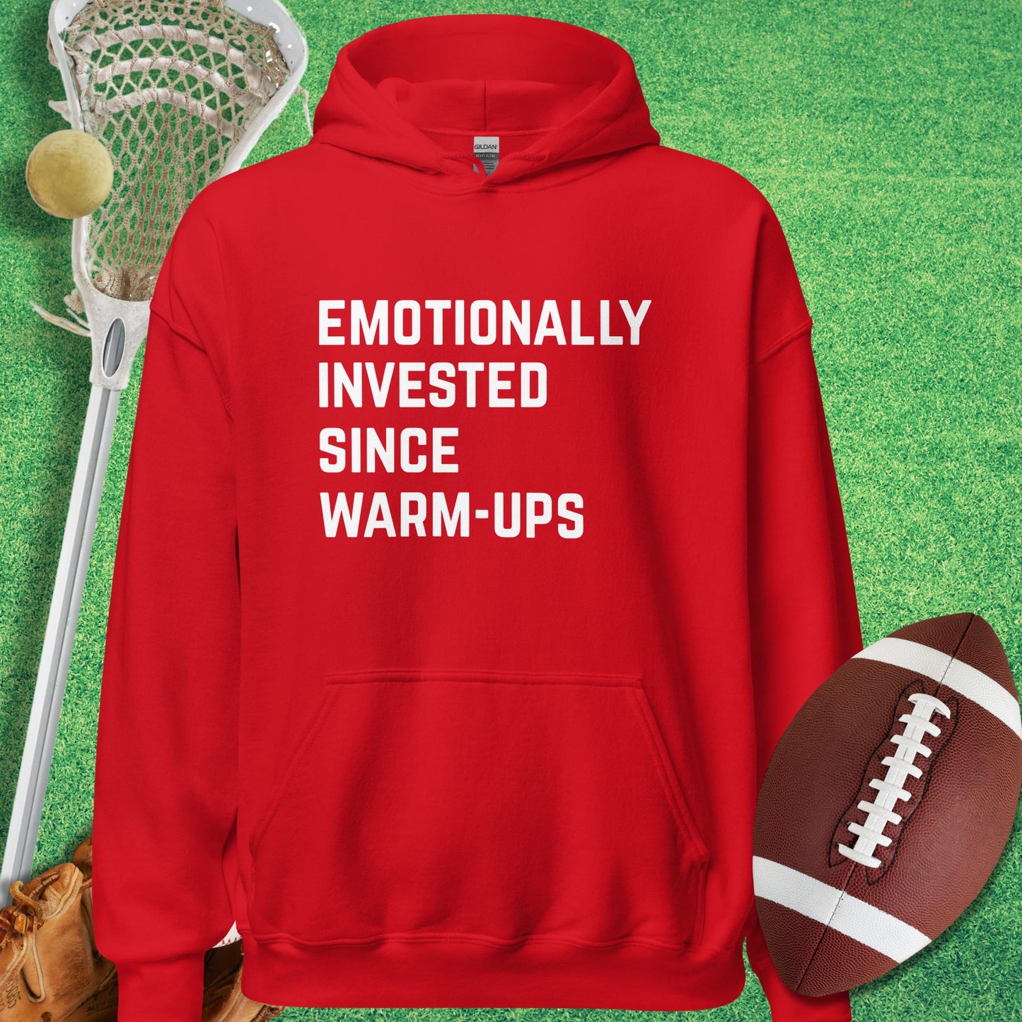 Emotionally Invested Hoodie in Red - sarcastic sports  Hoodie | Sideline Gods