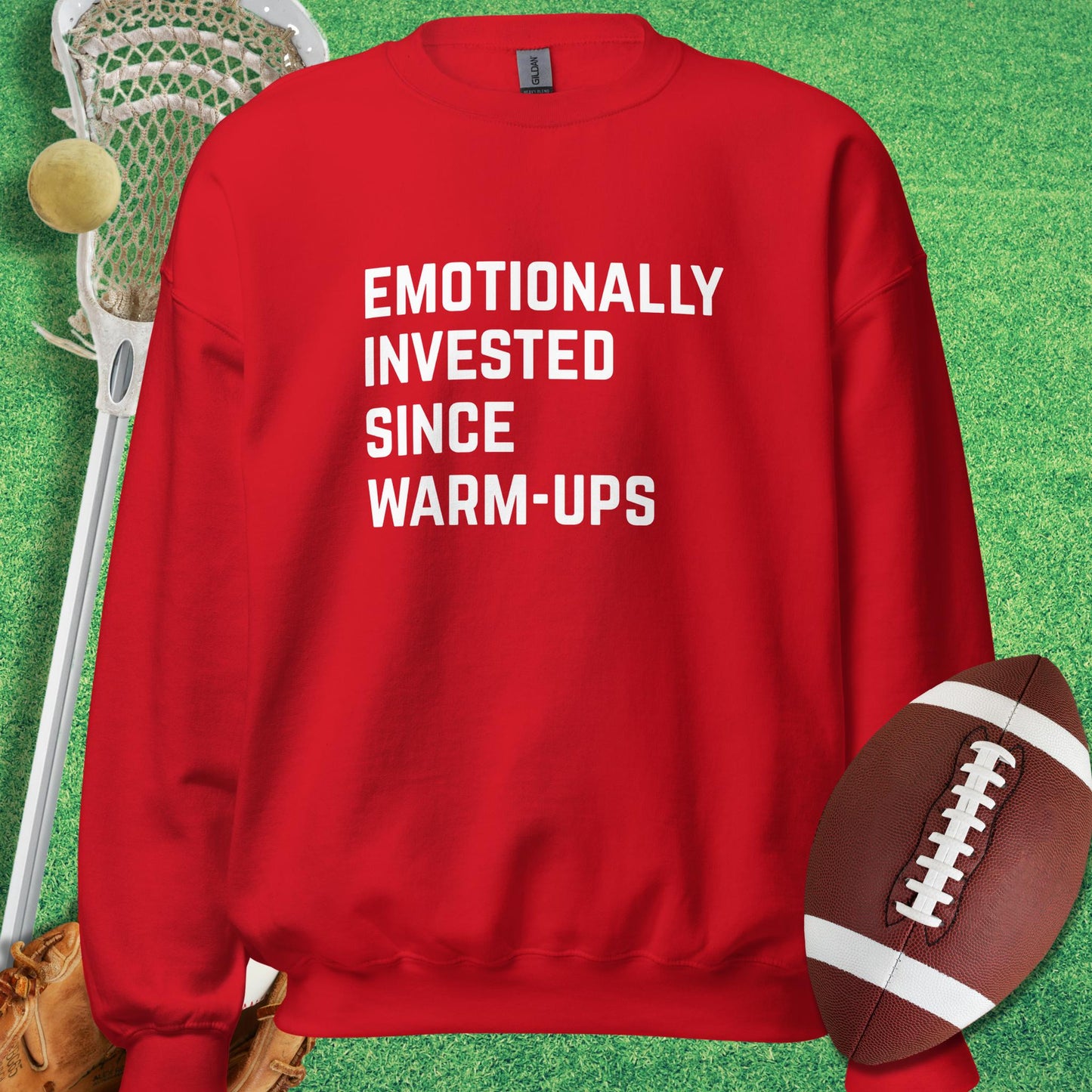 Emotionally Invested Sweatshirt in Red - sarcastic sports  Sweatshirt | Sideline Gods
