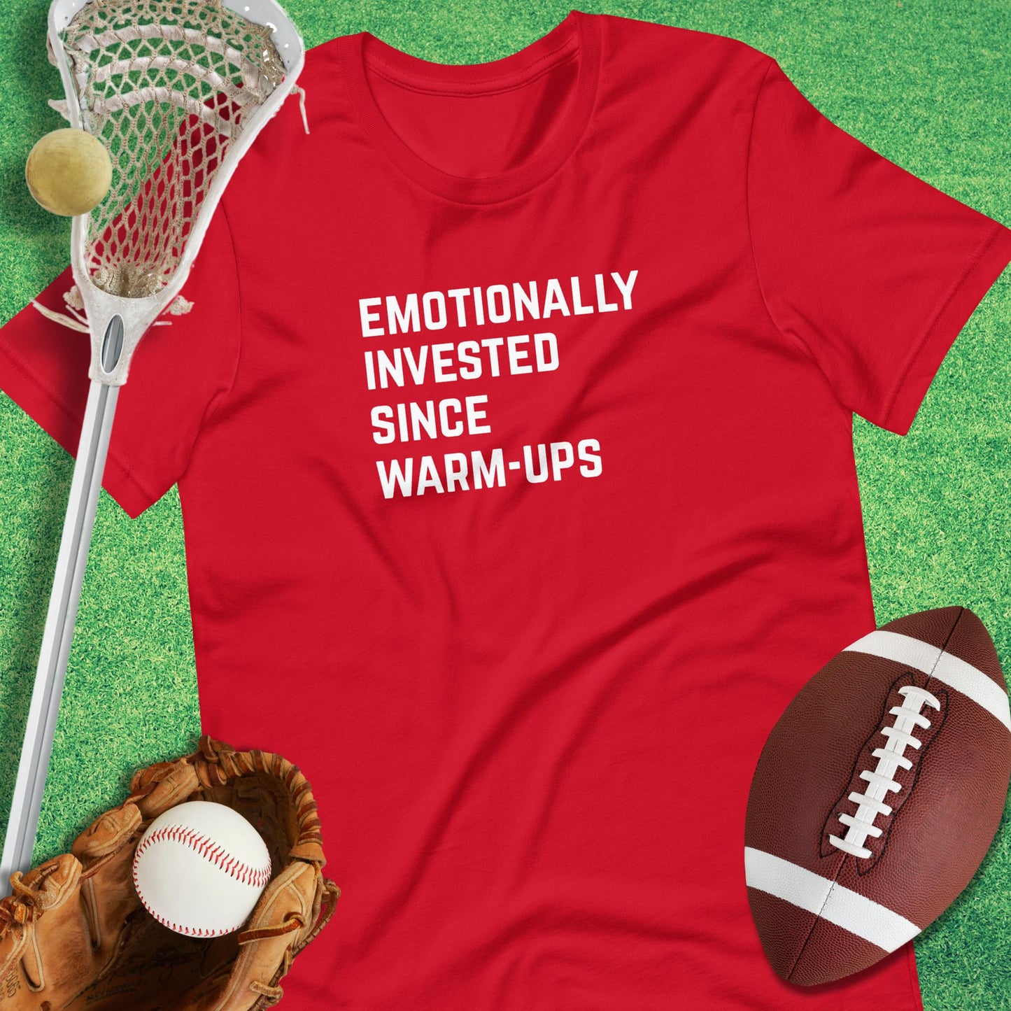 Emotionally Invested T-Shirt in Red - sarcastic sports  T-Shirt | Sideline Gods