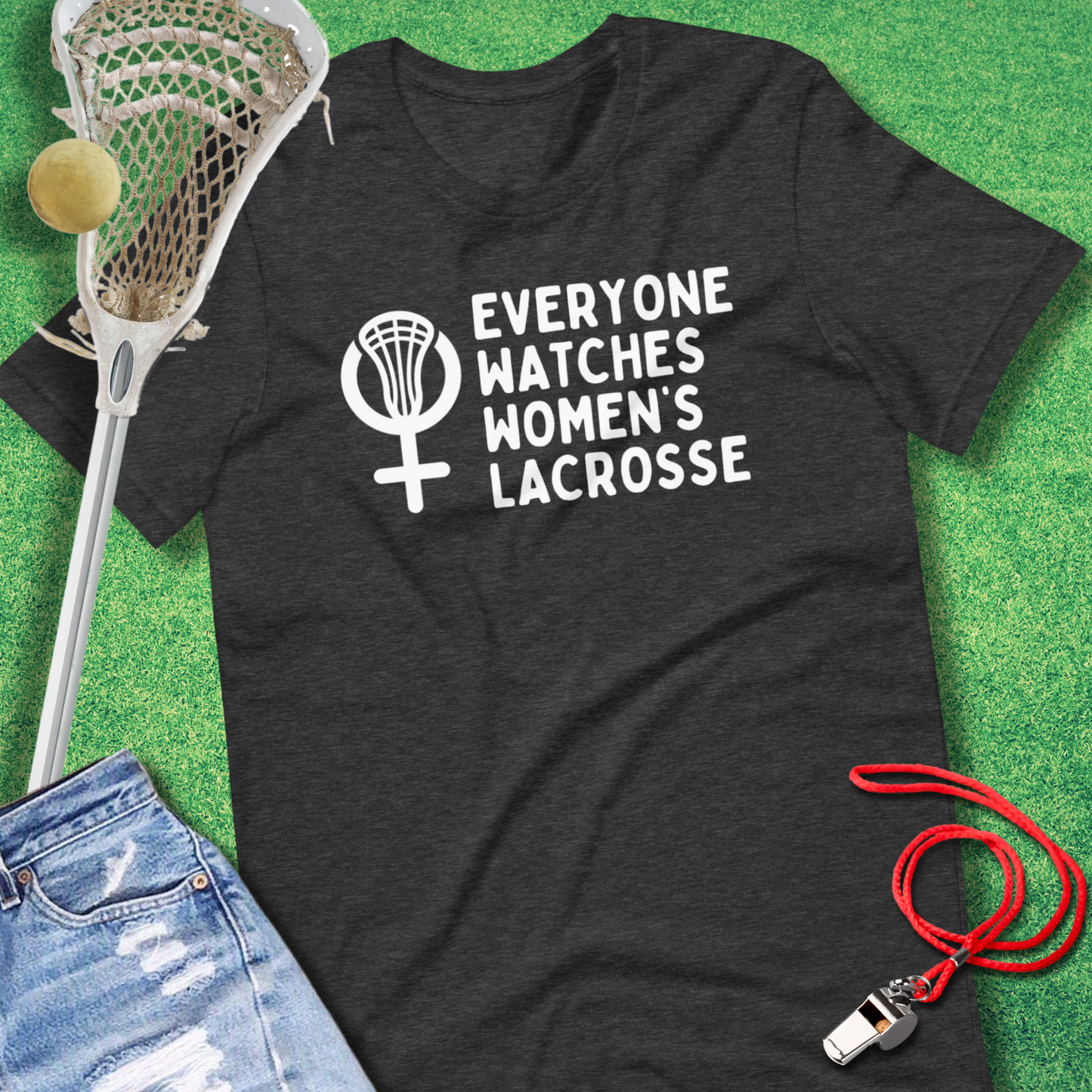 Soft cotton t-shirt celebrating women’s lacrosse with playful slogan