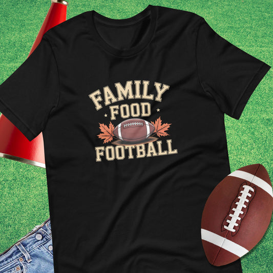 Family, Food and Football T-Shirt in Black - Thanksgiving Football [product_type} by Sideline Gods
