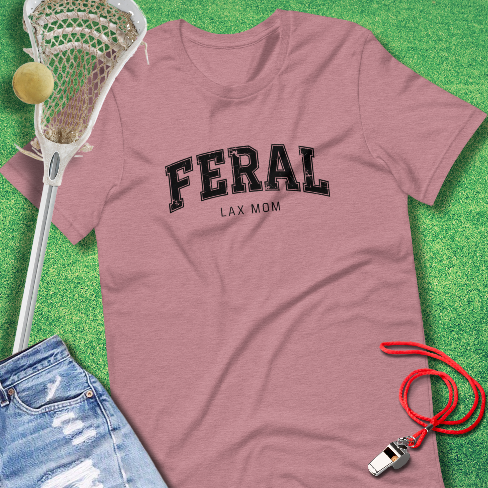 Feral Lax Mom T-Shirt in Heather Carolina Blue - Christmas Lacrosse Mom Gift by Sideline Gods