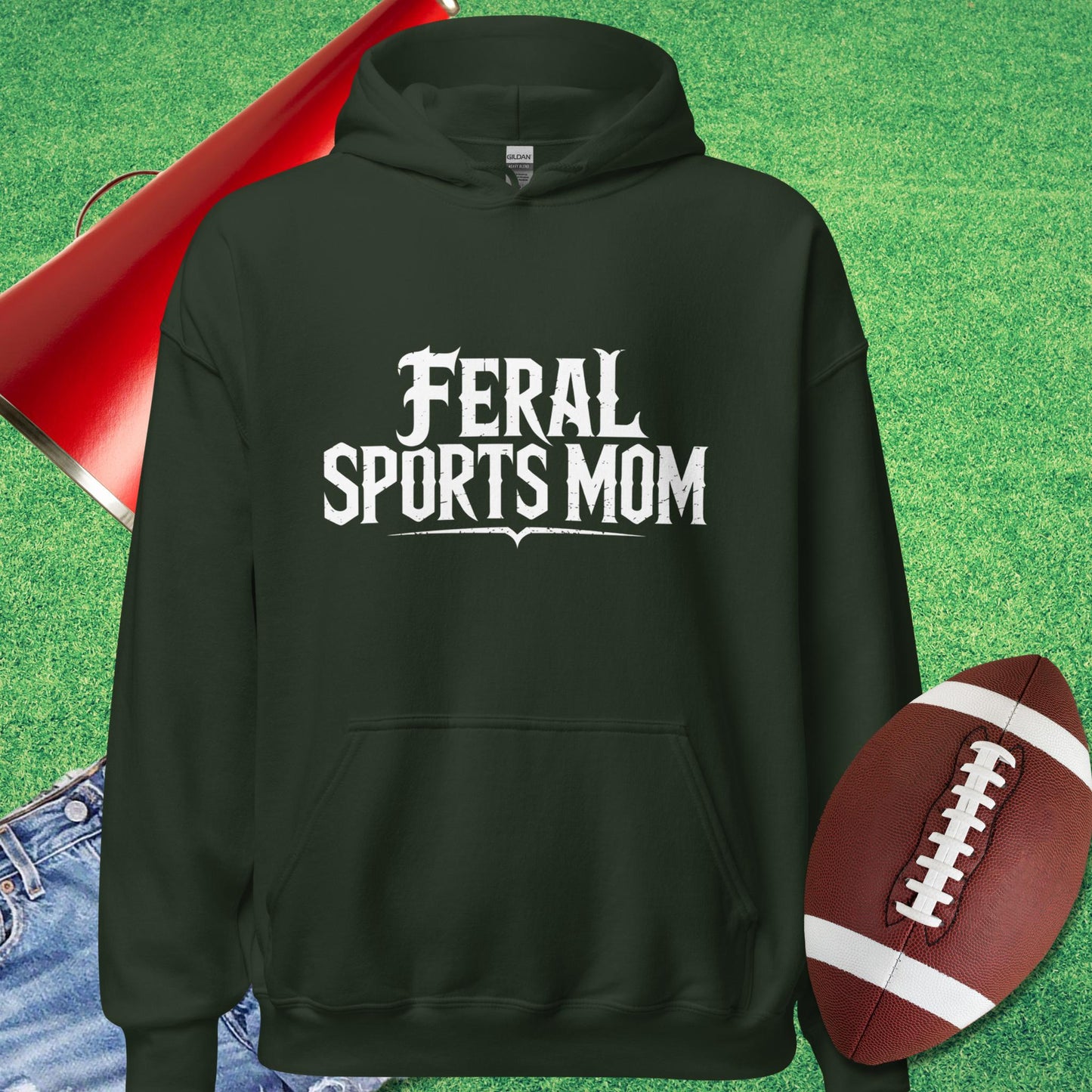 Feral Sports Mom Hoodie in Forest Green - Football Mom Gift by Sideline Gods