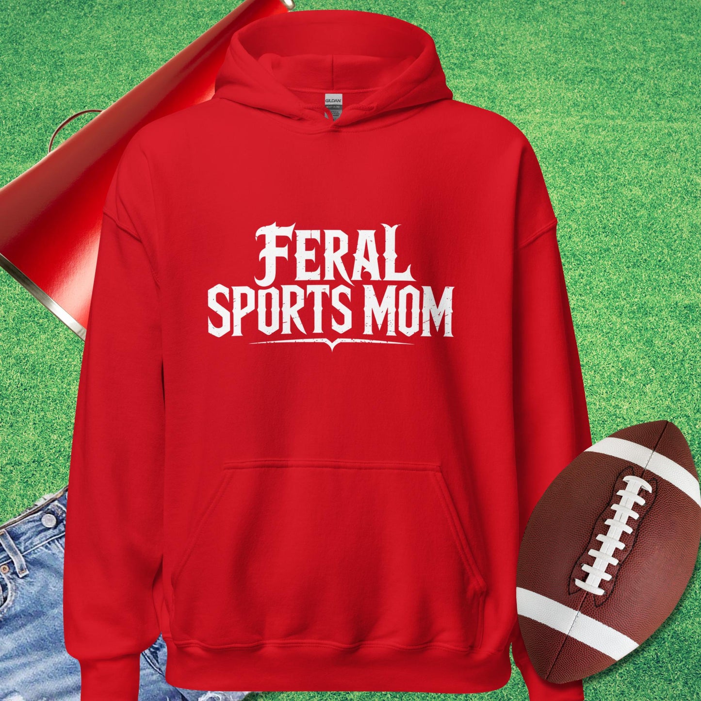 Feral Sports Mom Hoodie in Red - Football Mom Birthday Gift by Sideline Gods