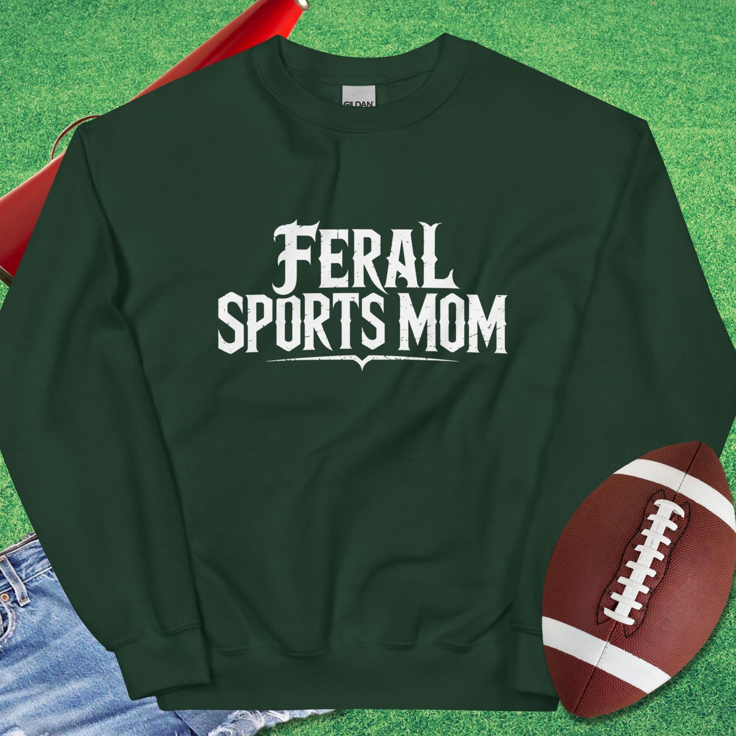 Feral Sports Mom Sweatshirt in Forest Green - Football Mom Birthday Gift by Sideline Gods