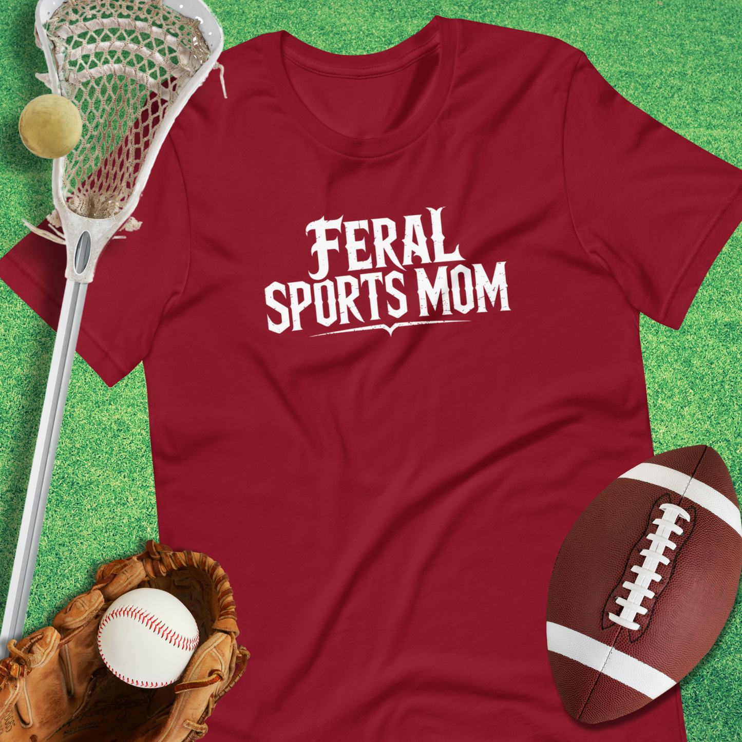 Casual unisex game day shirt with Feral Sports Mom graphic text soccer mom lax mom