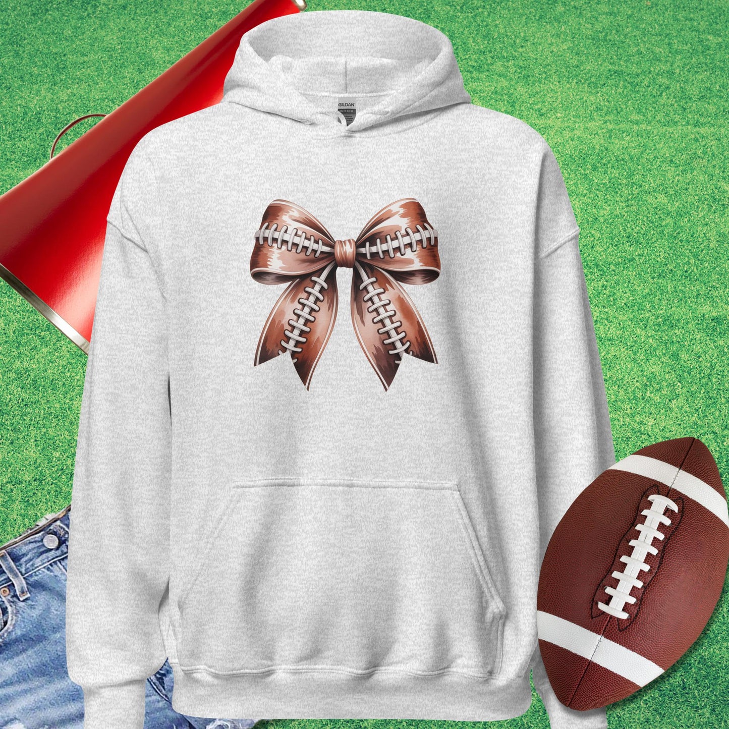 Football Bow Hoodie in Ash - Football Mom Gift by Sideline Gods