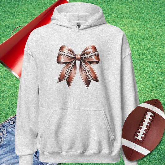 Football Bow Hoodie in Ash - Football Mom Gift by Sideline Gods