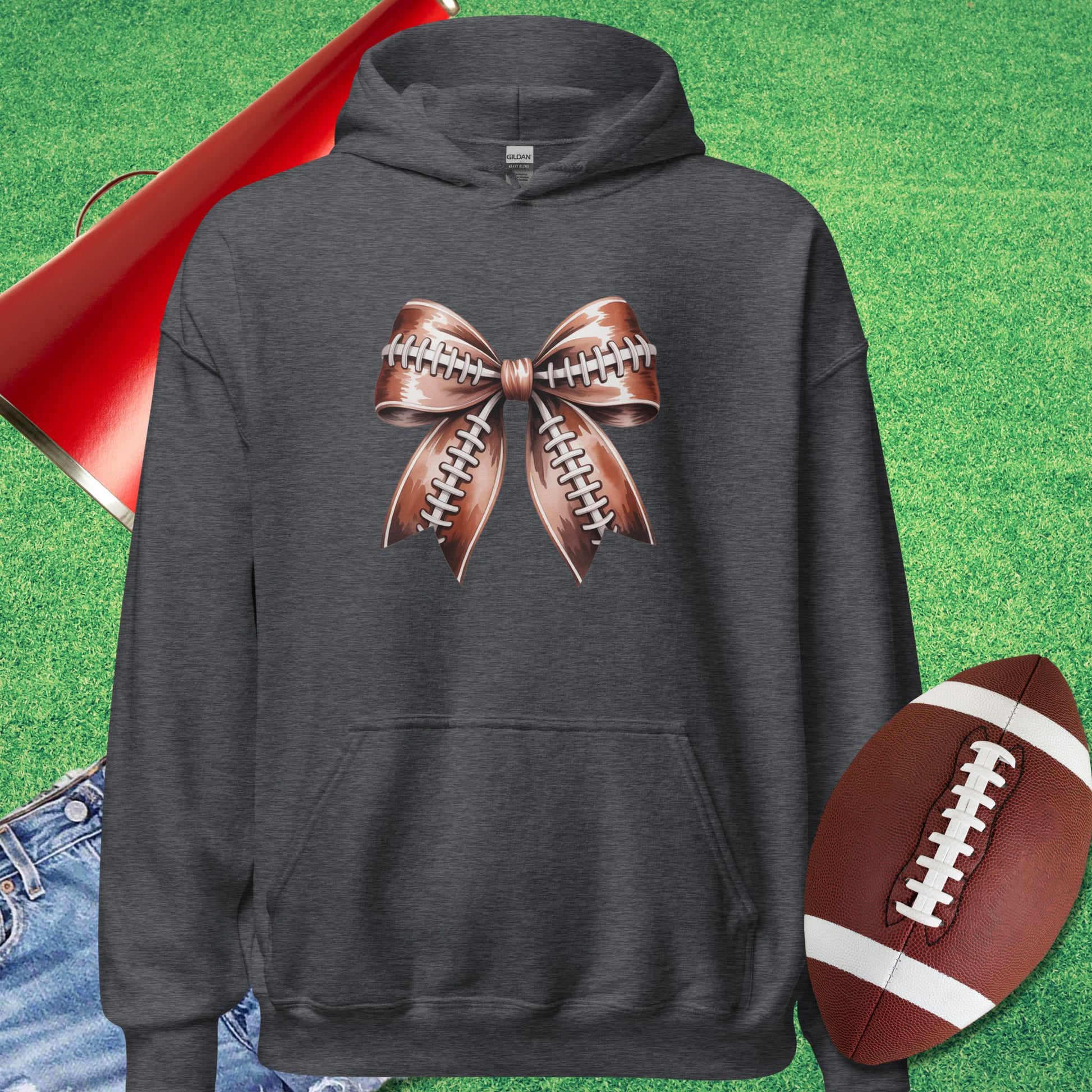 Football Bow Hoodie in Dark Heather - Sports Mom Gifts by Sideline Gods