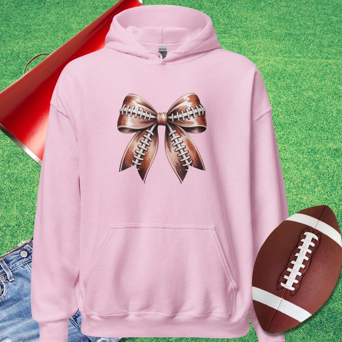 Football Bow Hoodie in Light Pink - Football Mom Present Ideas by Sideline Gods