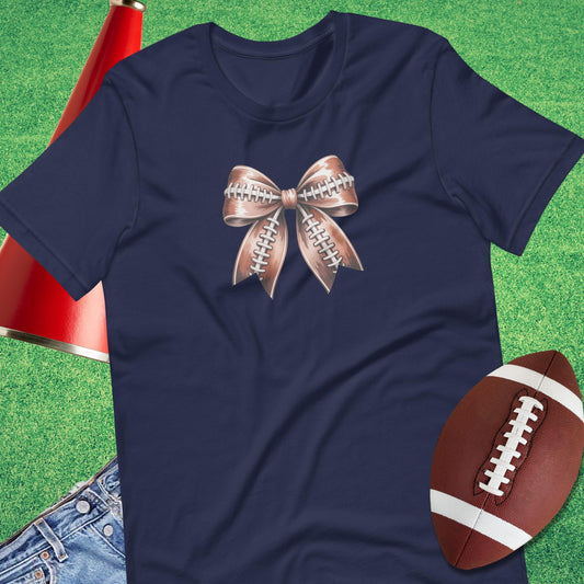 Football Bow T-Shirt in Navy - Sports Mom Gifts by Sideline Gods