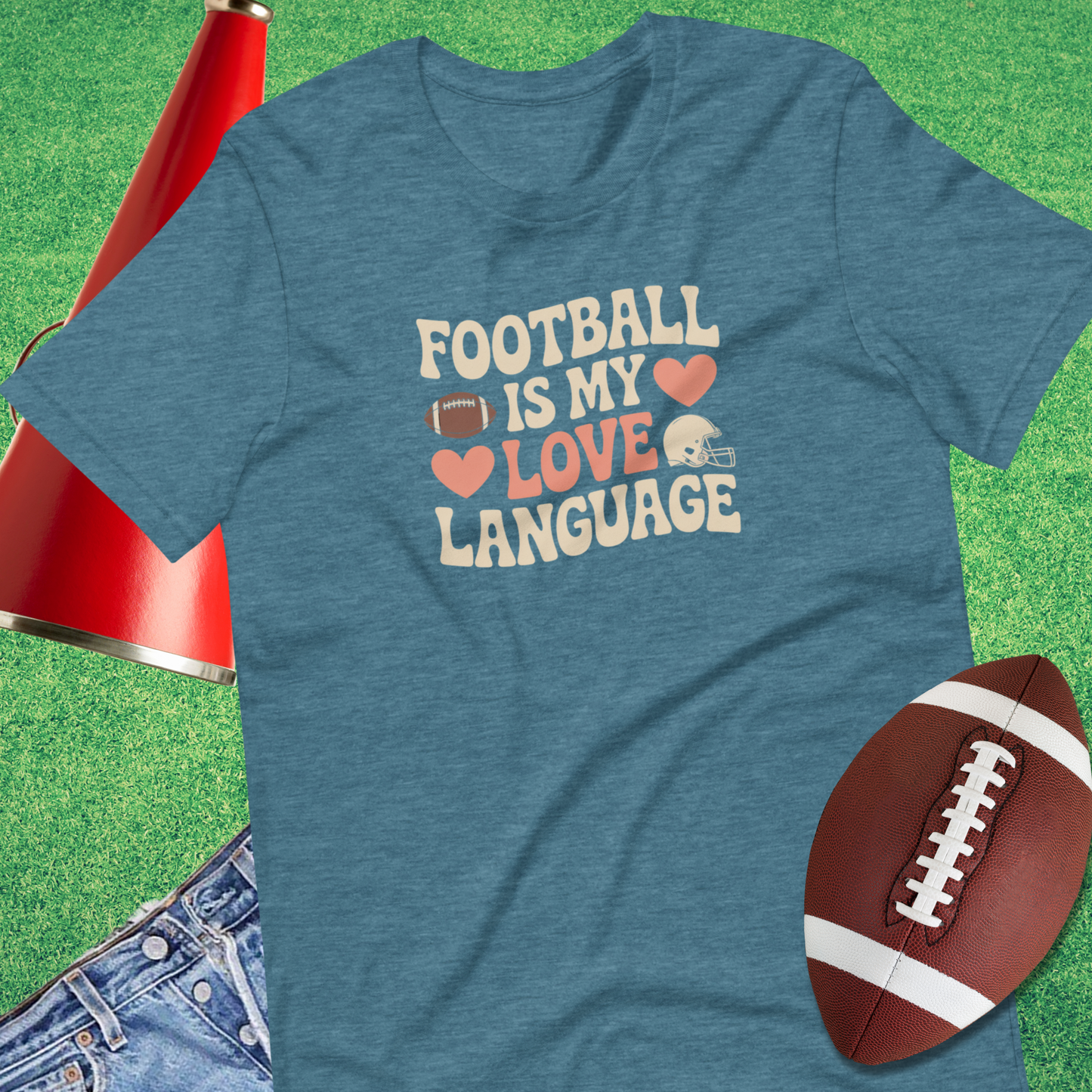 heather turquoise football love language gift for football mom retro font