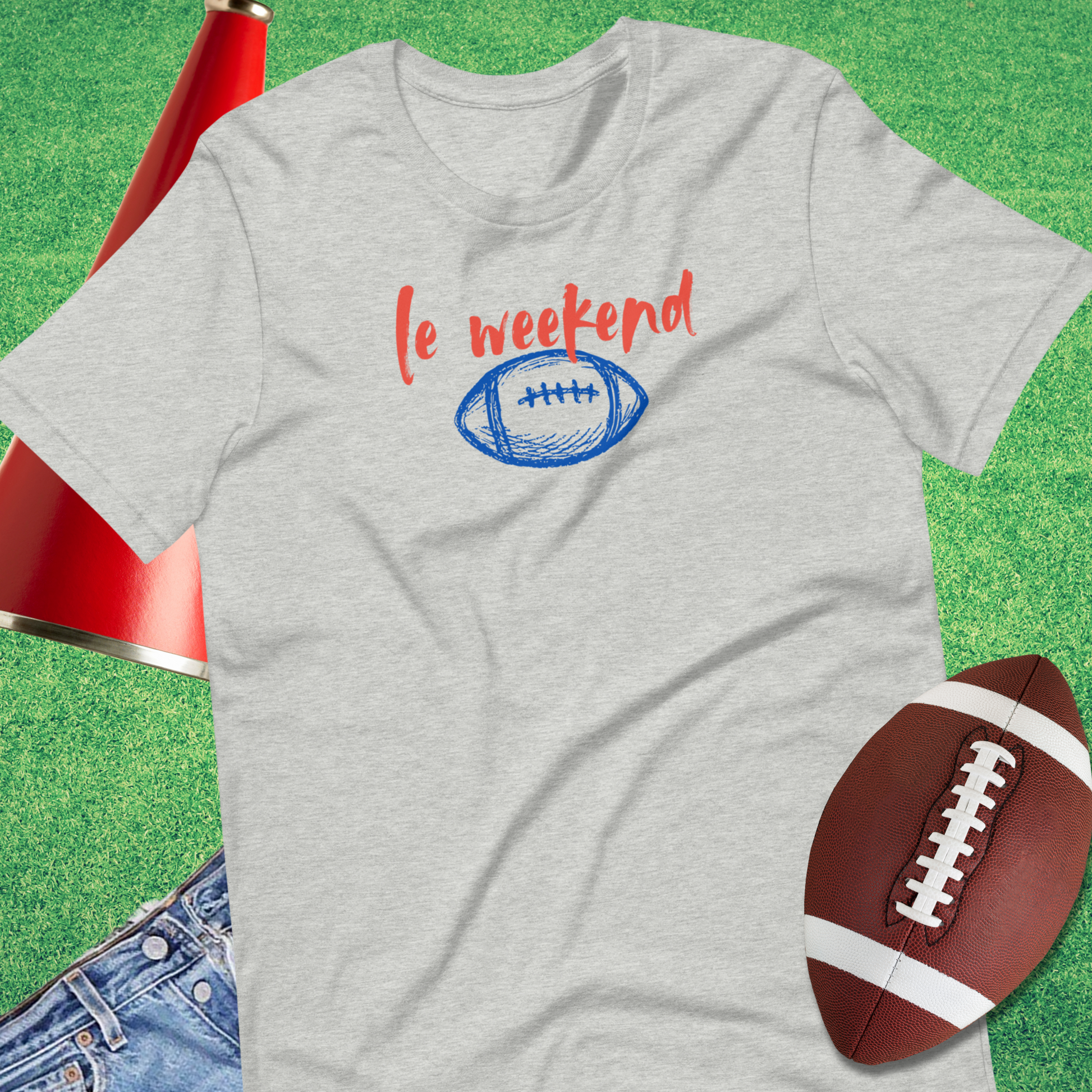 Trendy French vibe football shirt with minimalist doodle graphic