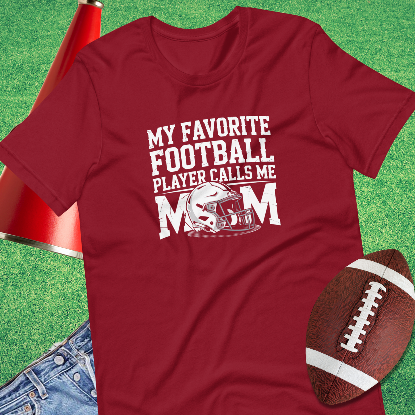 “Close-up of My Favorite Player Calls Me Mom design on football  mom tee
