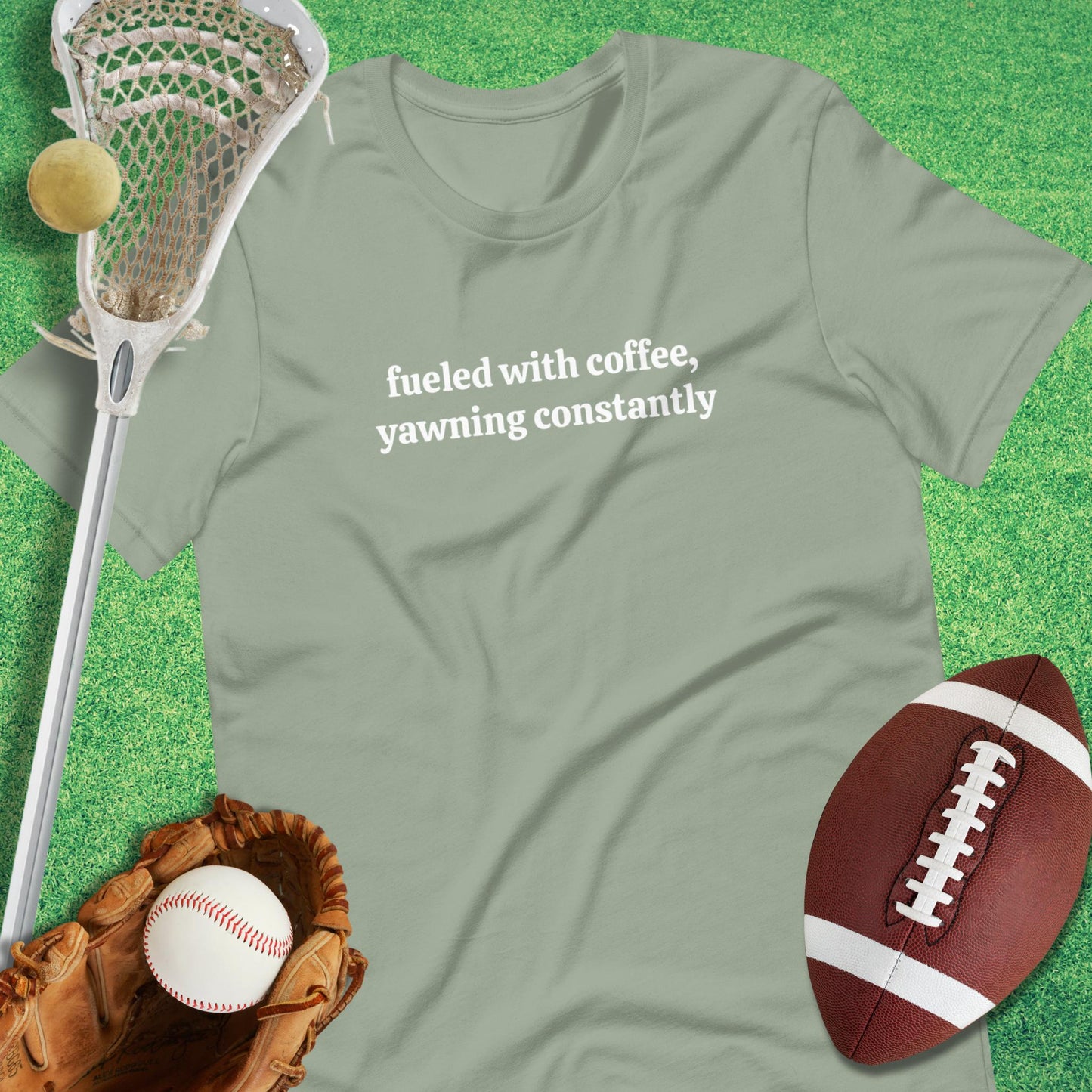 Fueled By Coffee T-Shirt in Sage - Sports Mom Gift | Sideline Gods