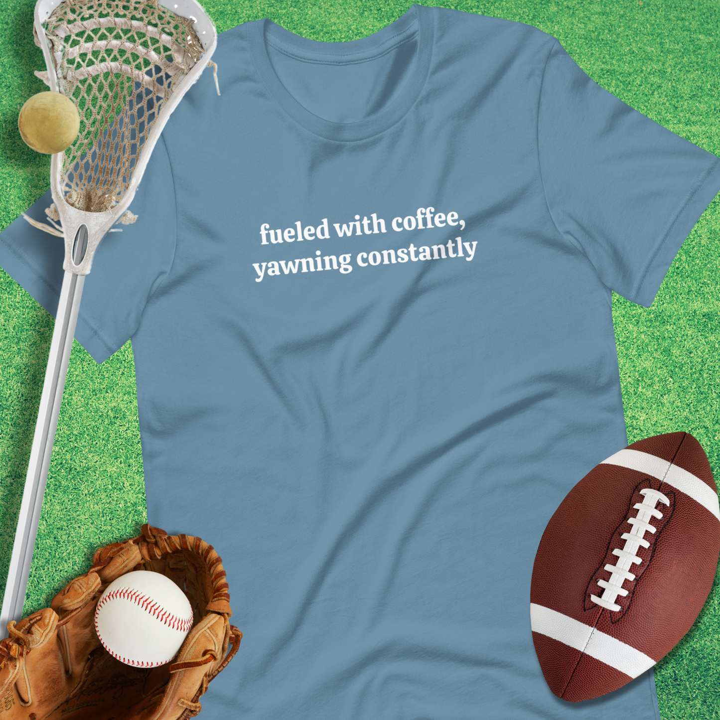 Fueled By Coffee T-Shirt in Steel Blue - Cute Sports Mom T-Shirt | Sideline Gods