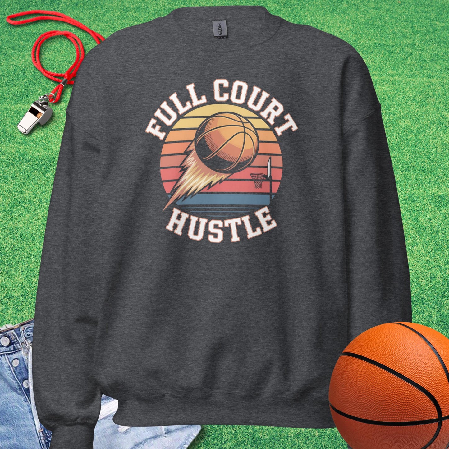 Full Court Hustle Sweatshirt in Dark Heather - Old School Basketball Sweatshirt  | Sideline Gods
