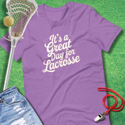 Great Day for Lacrosse  T-Shirt in Heather Team Purple - Best Lacrosse T-Shirt | Sideline Gods