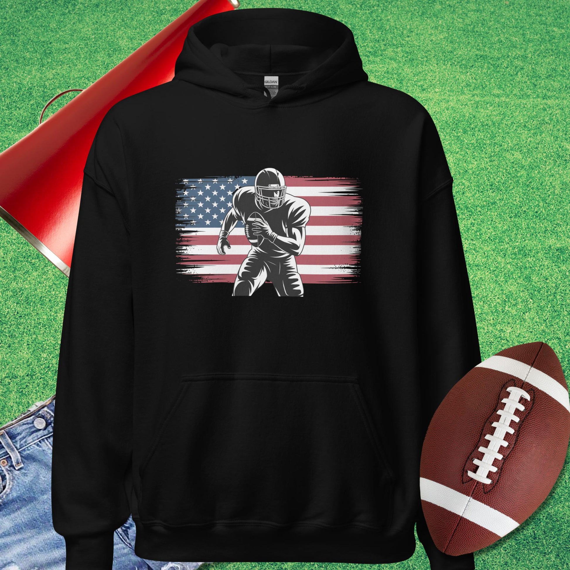 Gridiron Glory Hoodie in Black - USA Football Hoodie by Sideline Gods