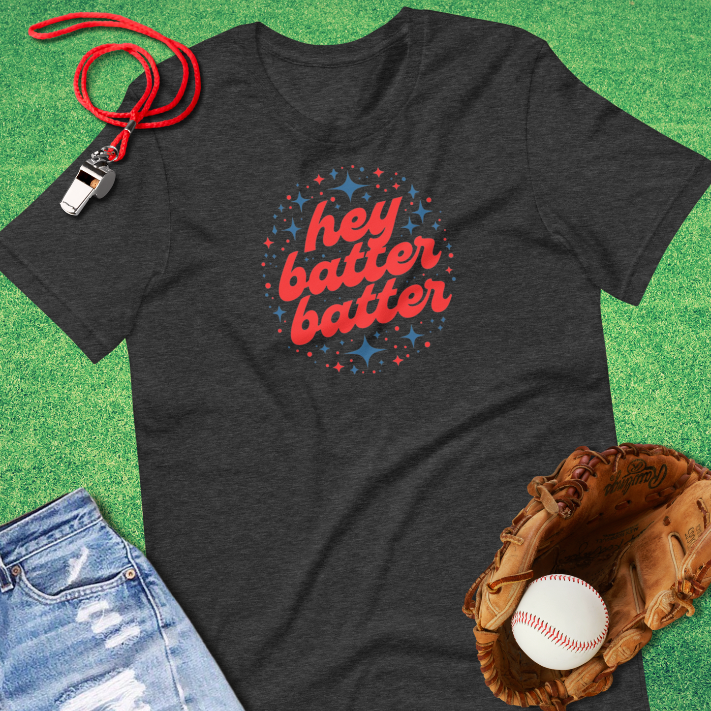 Hey Batter Batter T-Shirt in Dark Grey Heather - Minimalist Baseball T-Shirt | Sideline Gods