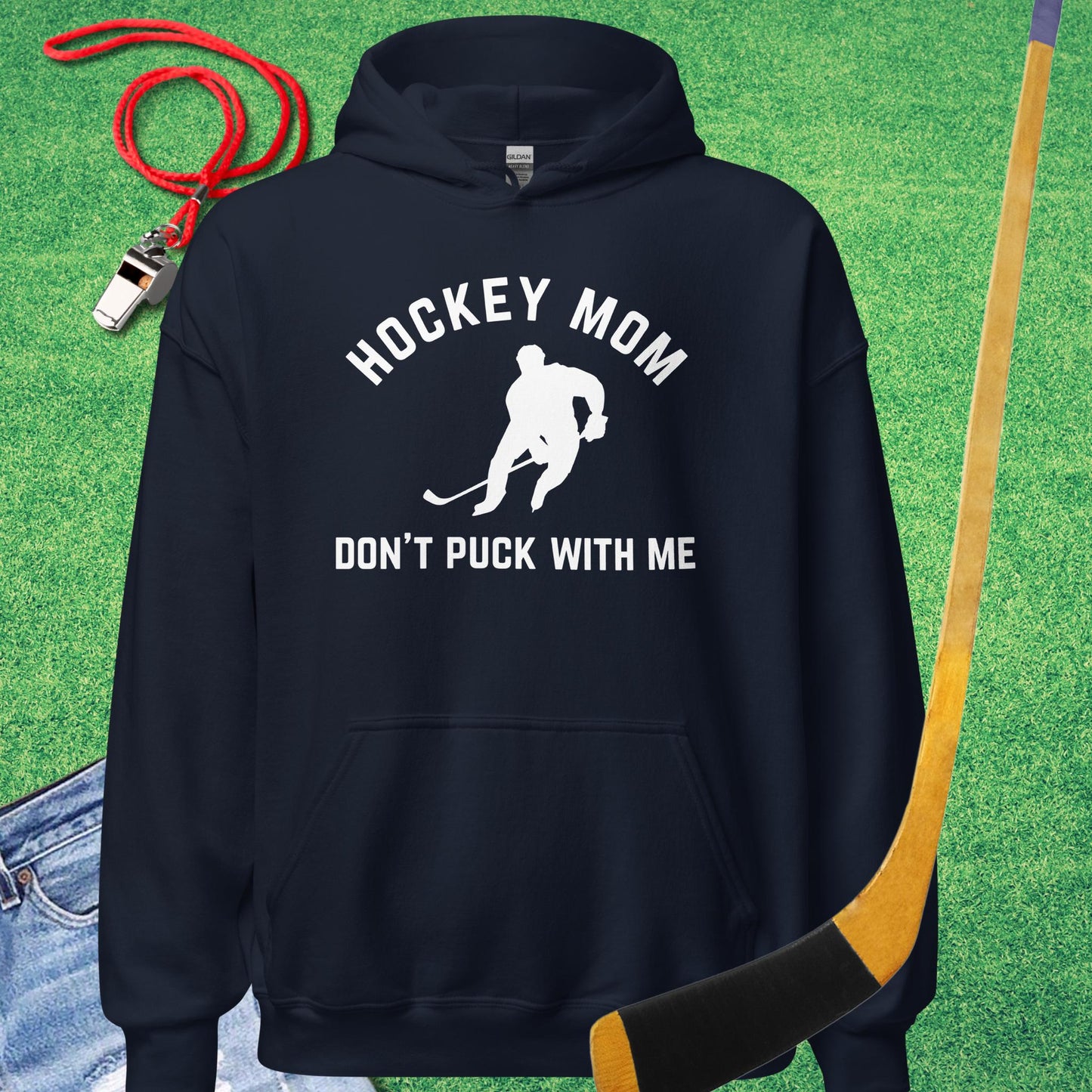 Hockey Mom Don't Puck With Me Hoodie in Navy - Ice Hockey Mom Spirit | Sideline Gods