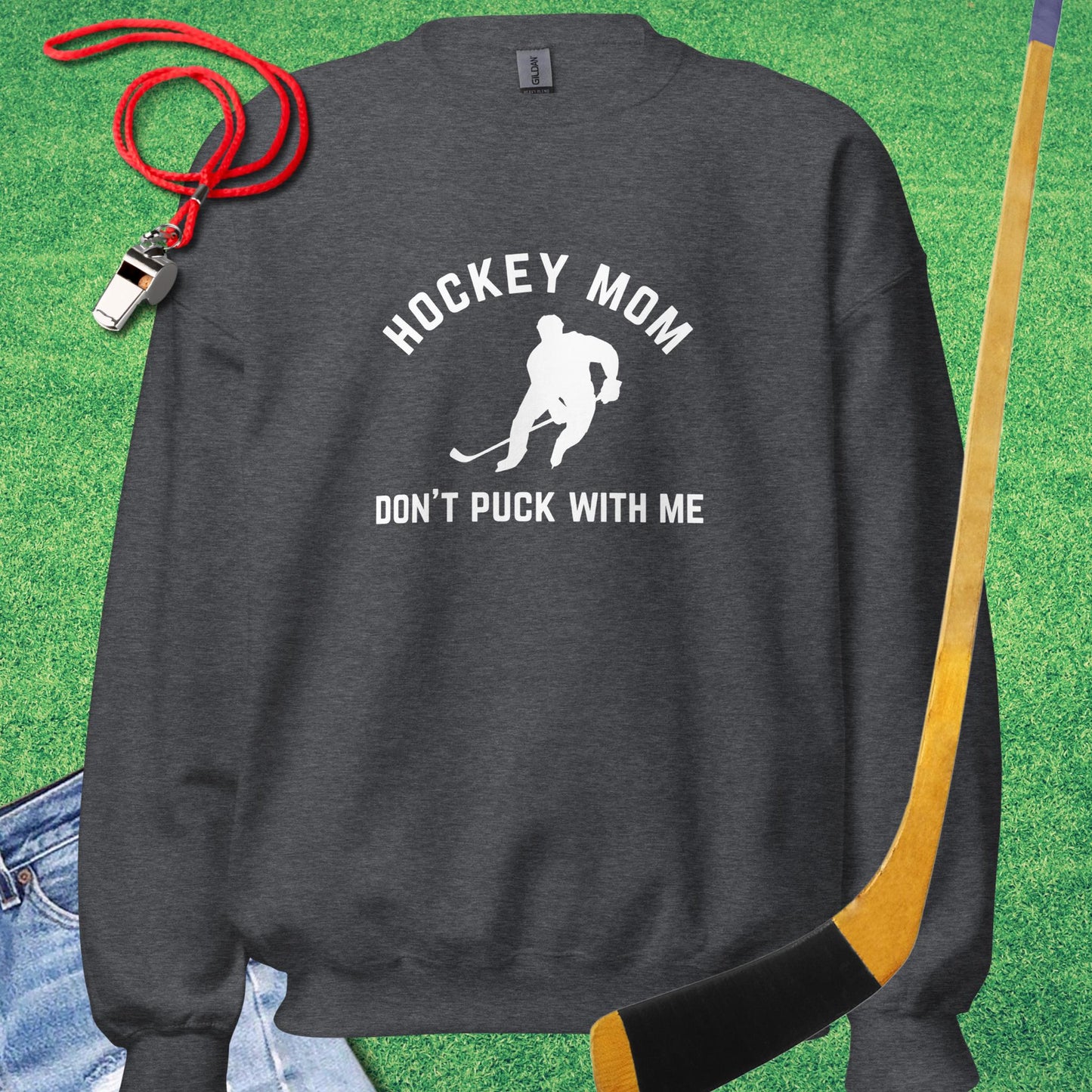 Hockey Mom Don't Puck with Me Sweatshirt in Dark Heather - Hockey Mom Sweatshirt | Sideline Gods