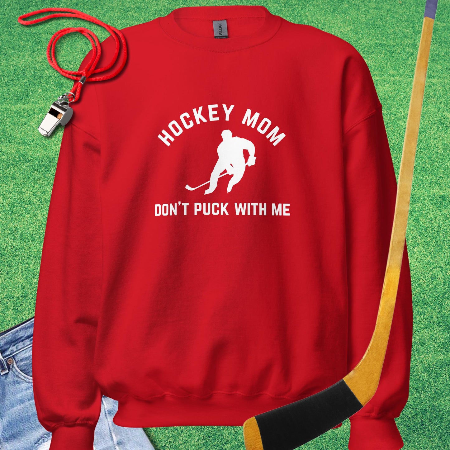 Hockey Mom Don't Puck with Me Sweatshirt in Red - Cute Ice Hockey Mom Sweatshirt | Sideline Gods