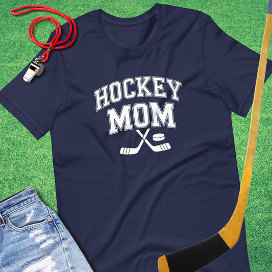 Hockey Mom Sticks and Puck T-Shirt in Navy - Ice Hockey Mom T-Shirt | Sideline Gods