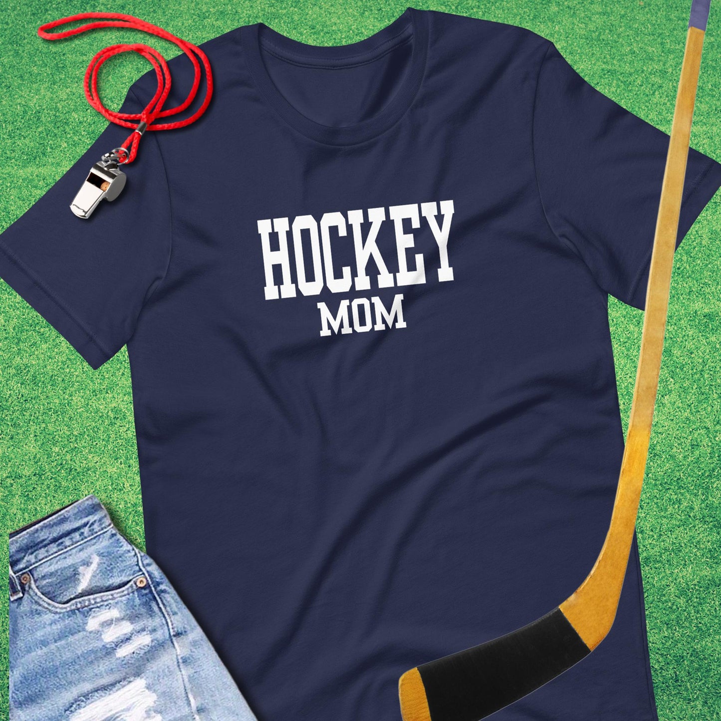 Hockey Mom Varsity T-Shirt in Navy - Funny Hockey Gear | Sideline Gods