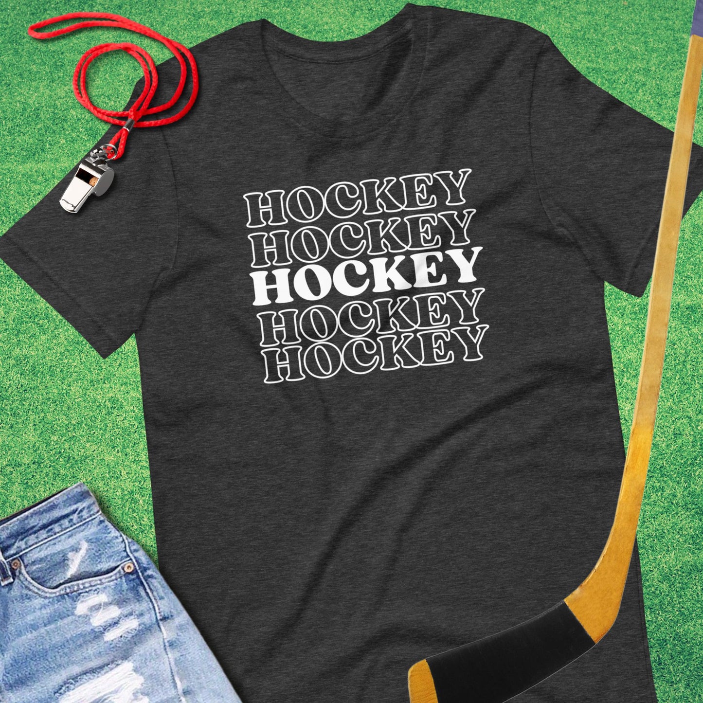 Hockey On Repeat T-Shirt in Dark Grey Heather - Minimalist Ice Hockey T-Shirt | Sideline Gods