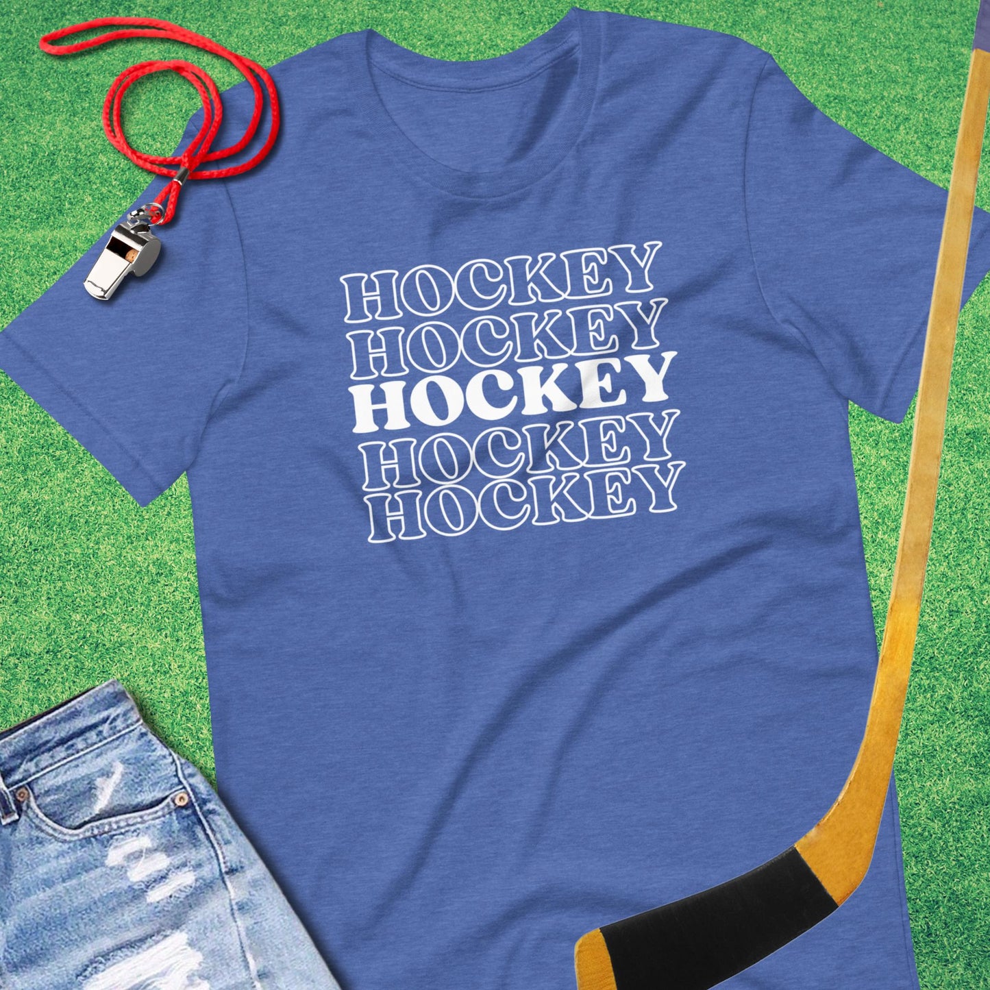 Hockey On Repeat T-Shirt in Heather True Royal - Classic Ice Hockey T-Shirt | Sideline Gods