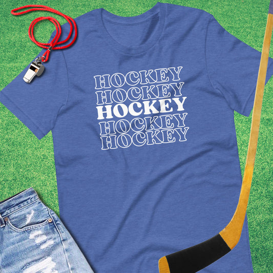 Hockey On Repeat T-Shirt in Heather True Royal - Classic Ice Hockey T-Shirt | Sideline Gods